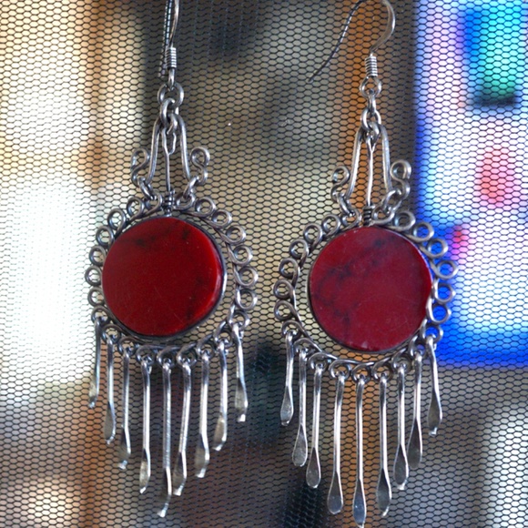 Vintage Mexican Silver Wire Earrings With Stone - Picture 2 of 7